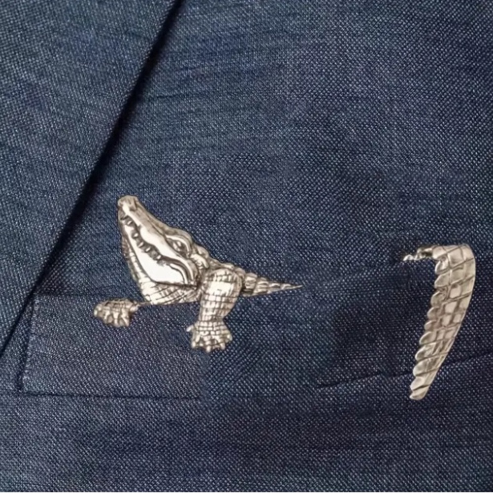 Silver Crocodile Pocket Brooch